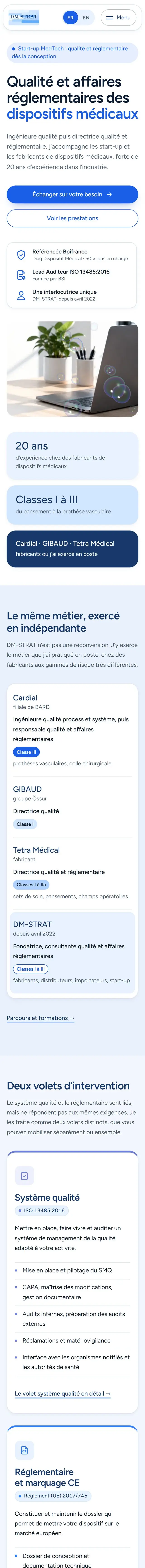 Page d’accueil de DM-Strat, version mobile