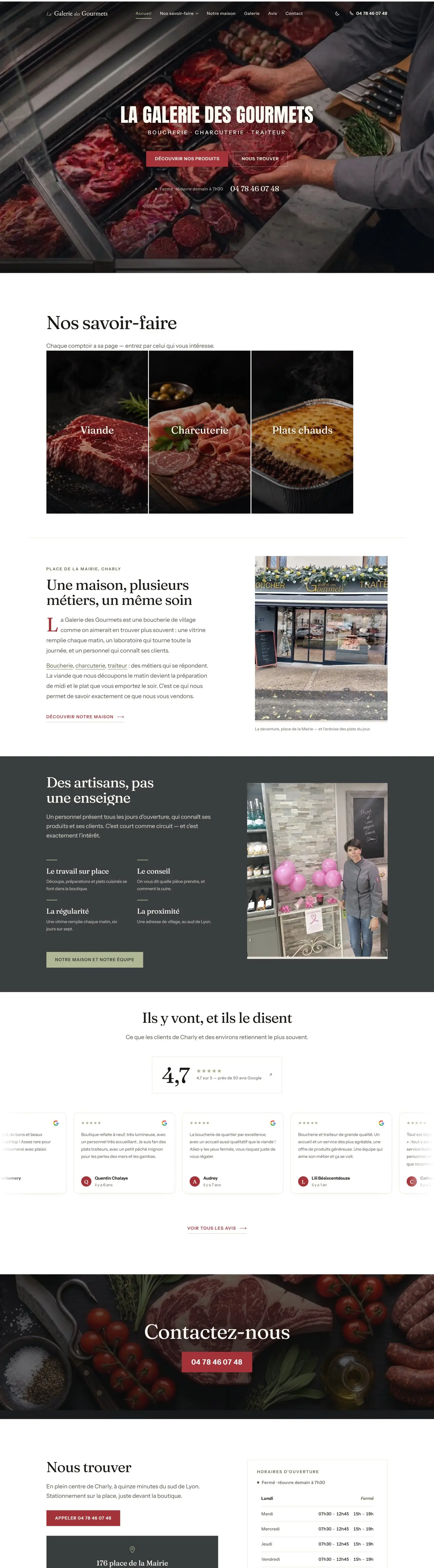 Page d’accueil de La Galerie des Gourmets, version ordinateur