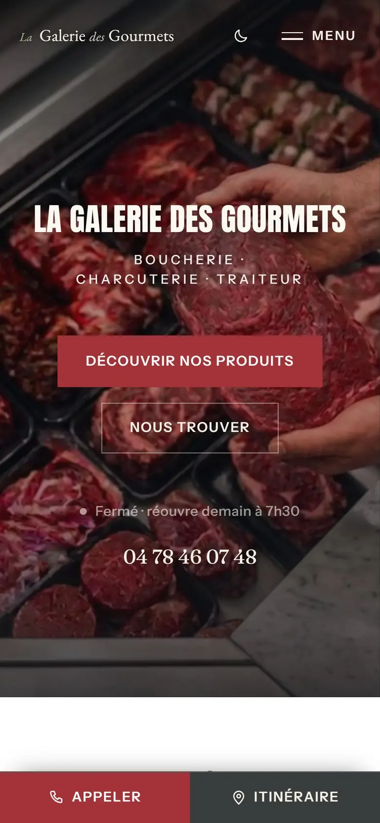 Page d’accueil de La Galerie des Gourmets, version mobile