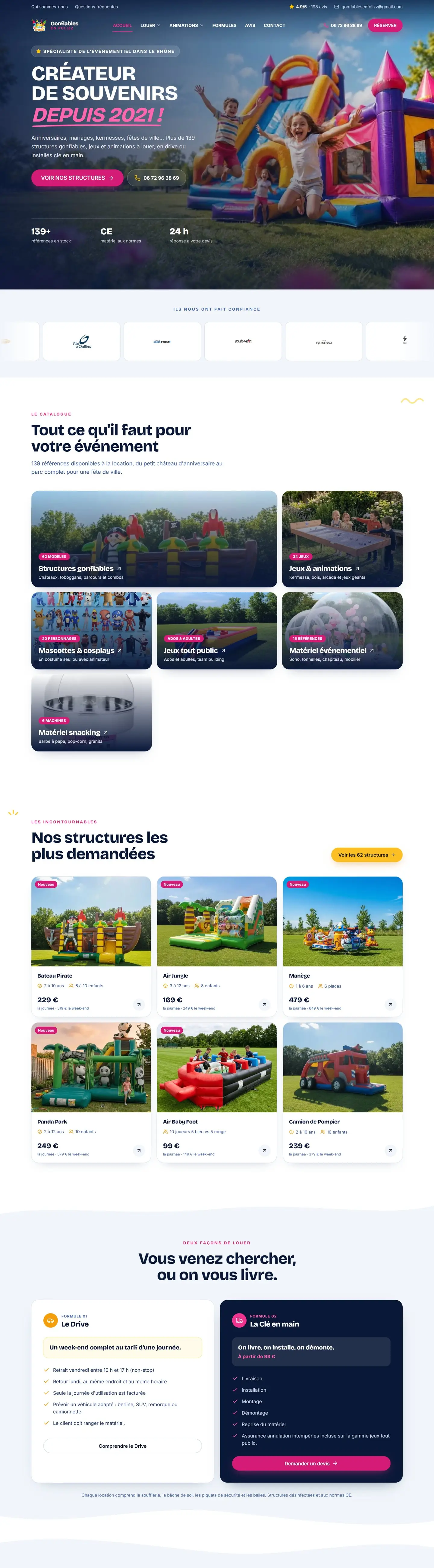 Page d’accueil de Gonflables en FoliZz, version ordinateur