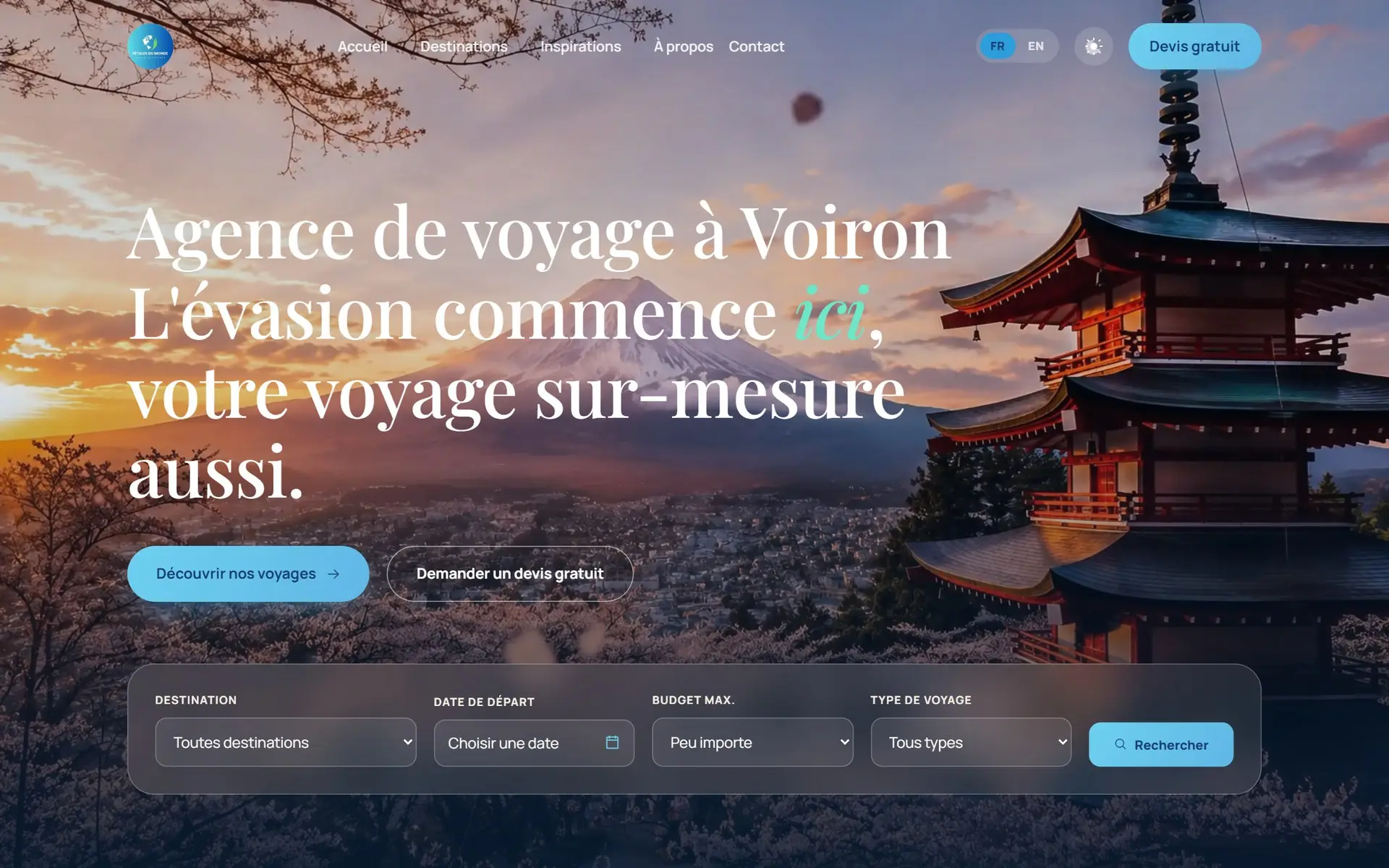Page d’accueil de Pétales du Monde, version ordinateur