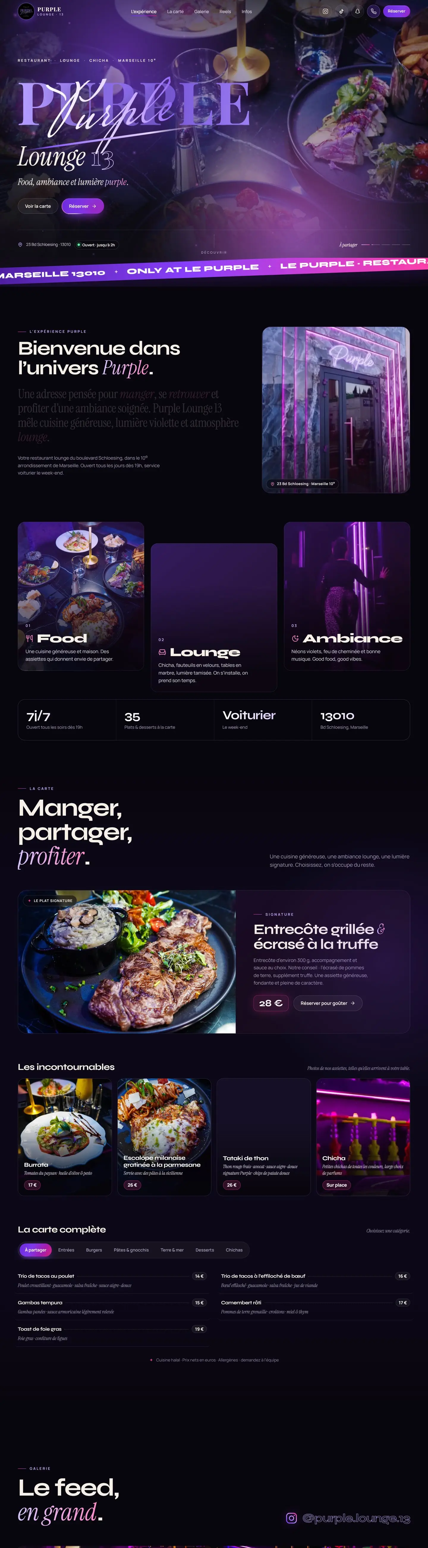 Page d’accueil de Purple Lounge, version ordinateur