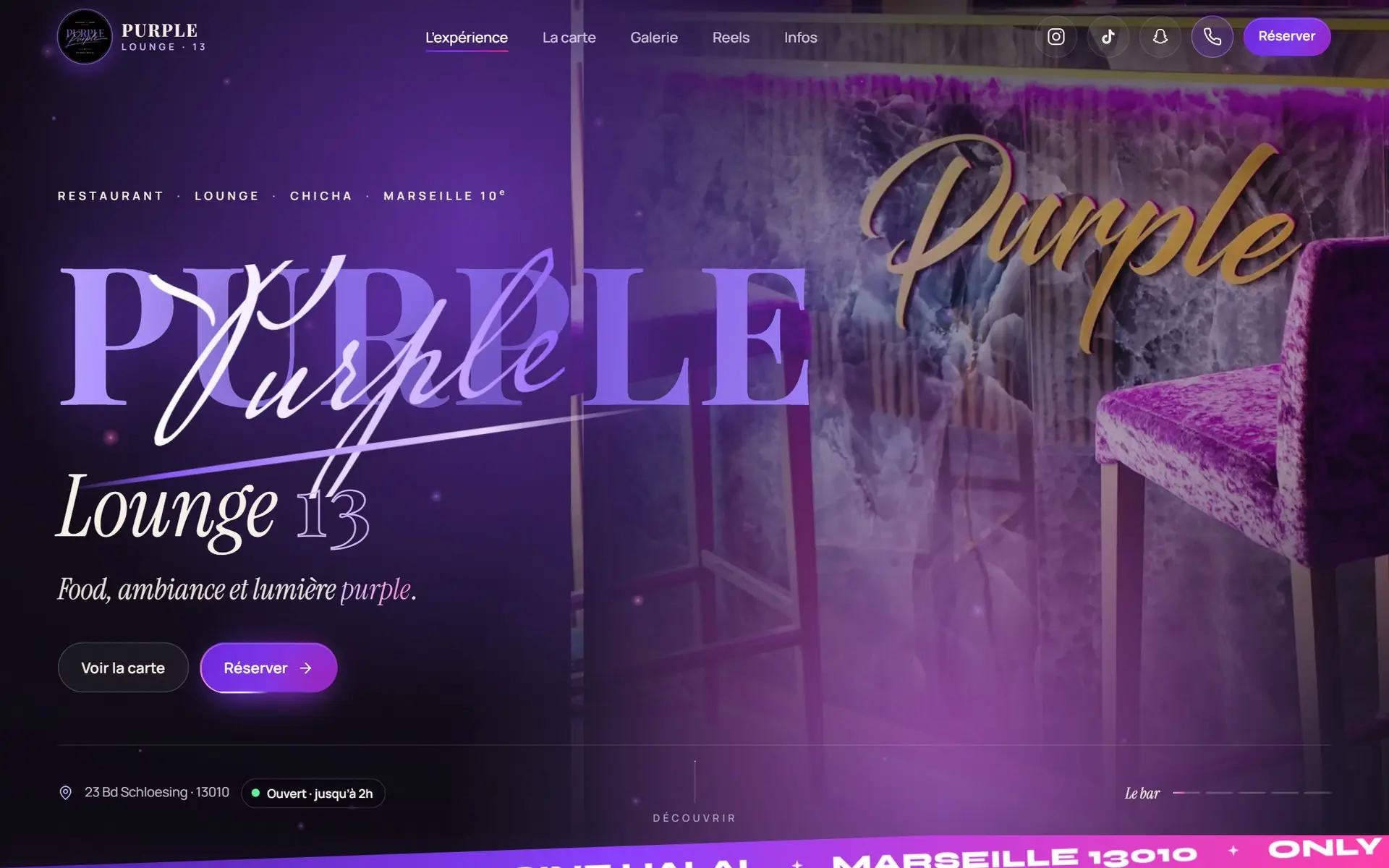 Page d’accueil de Purple Lounge, version ordinateur